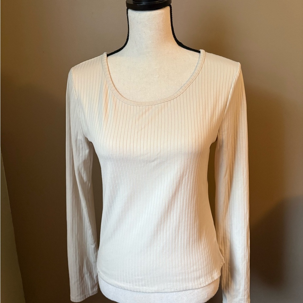 Derek Heart Cream Ribbed Long Sleeve Top